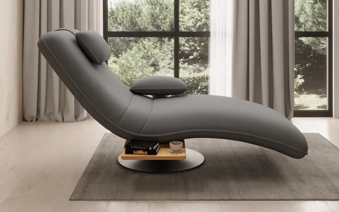 Designer Relax-Liege Velor Stoff mit Drehfunktion und Beistelltisch