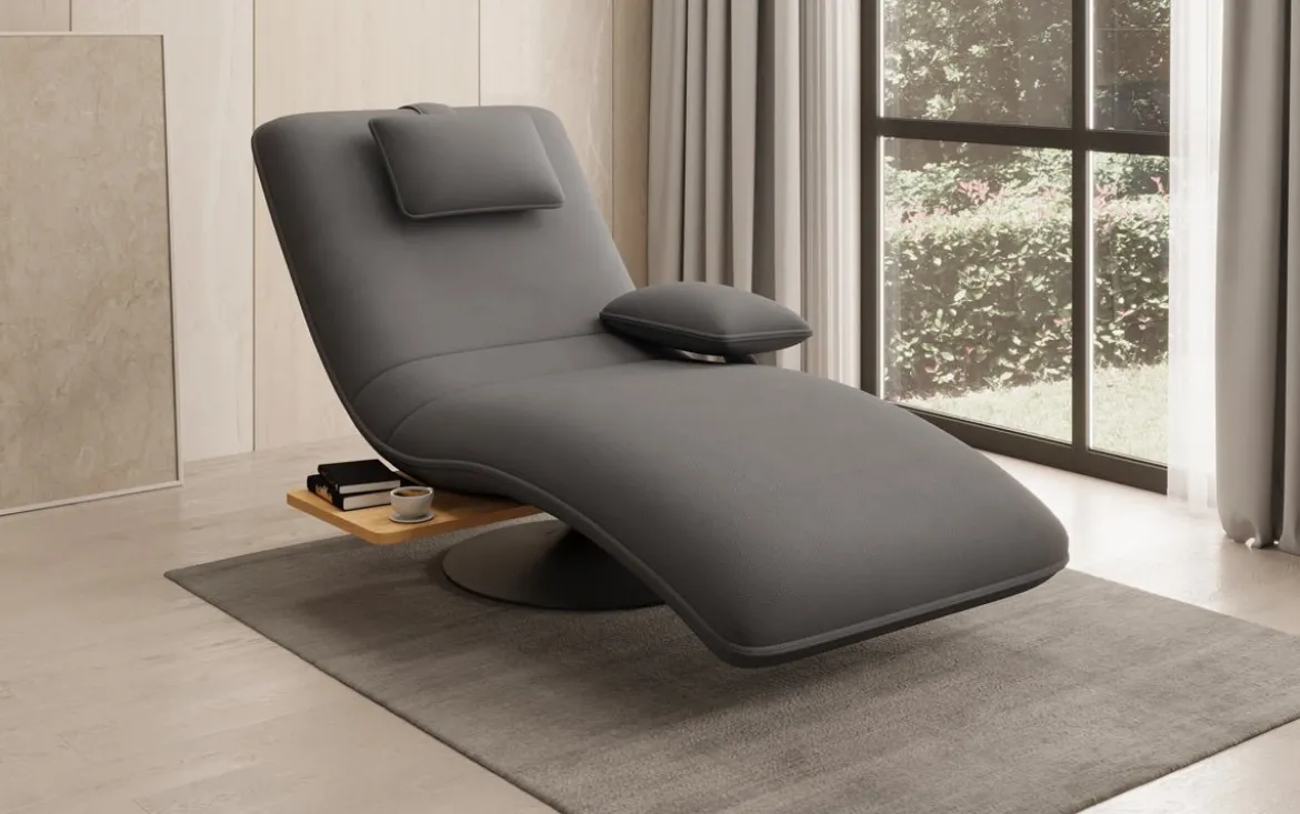 Designer Relax-Liege Velor Stoff mit Drehfunktion und Beistelltisch