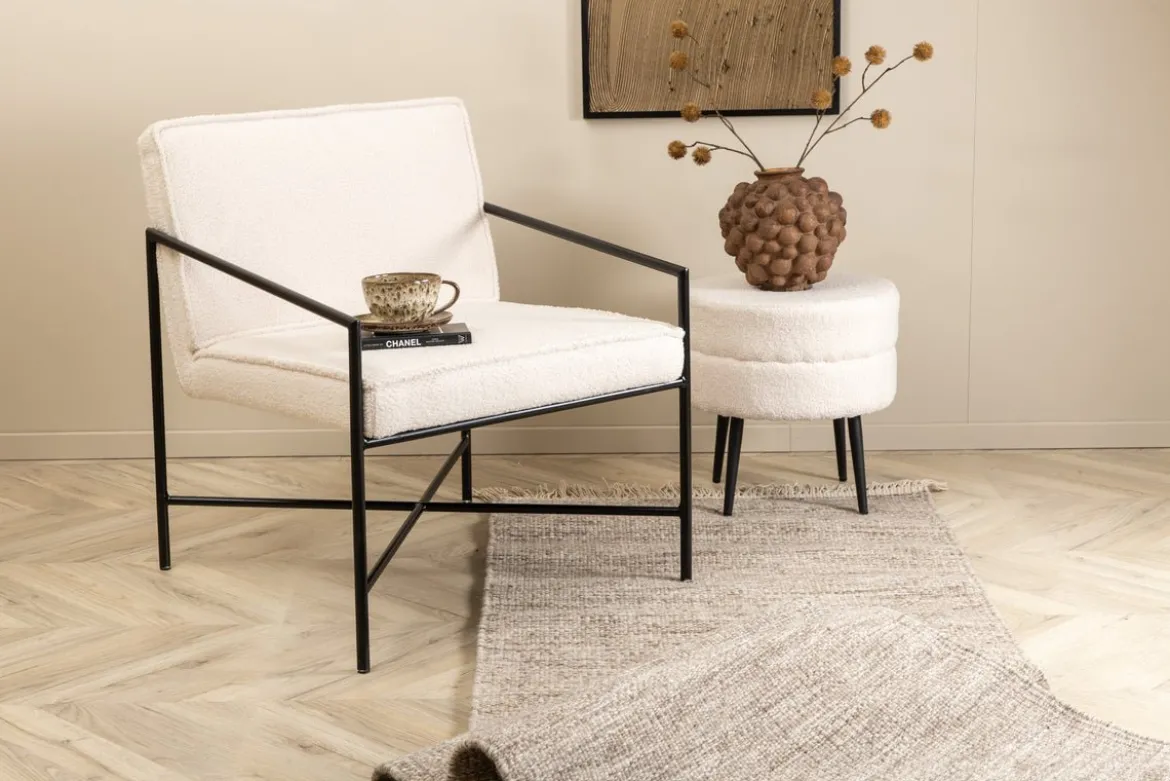 Designer Sessel Lundra – Polsterstuhl in Offwhite mit schwarzem Metallgestell