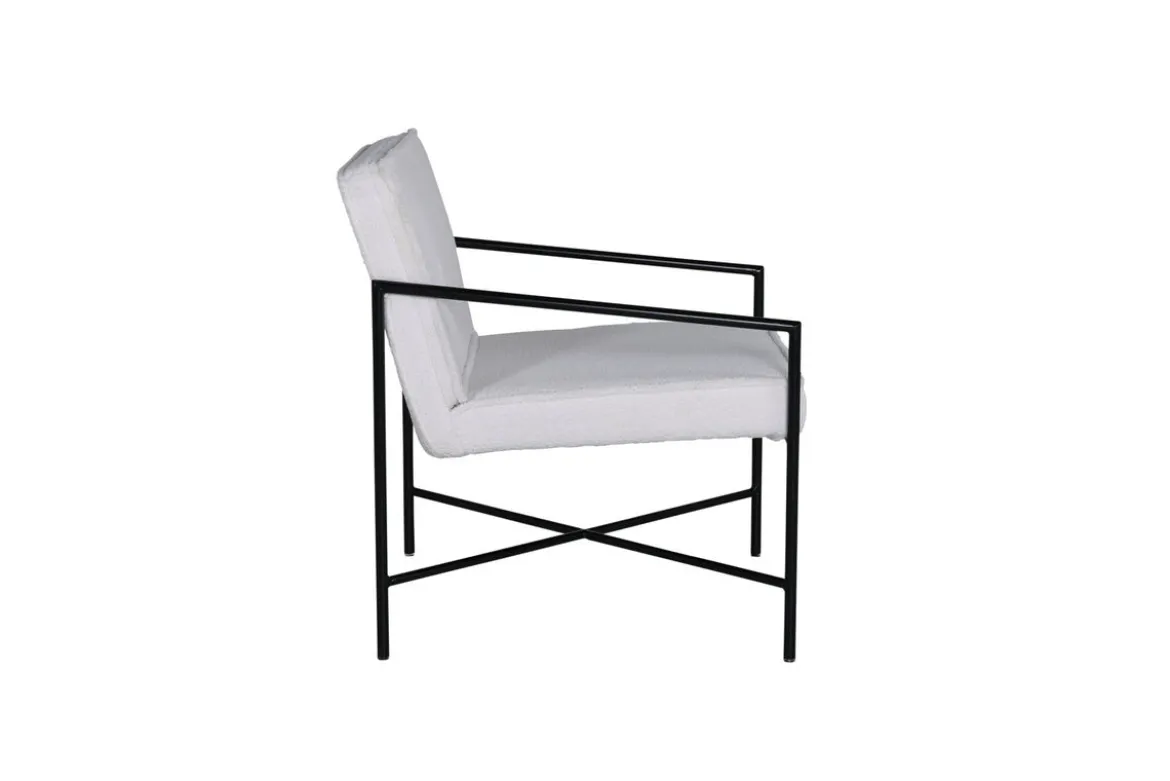 Designer Sessel Lundra – Polsterstuhl in Offwhite mit schwarzem Metallgestell