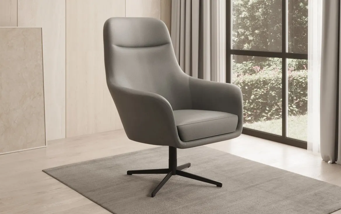 Designer Sessel Ren 360° Drehfunktion in Echtleder