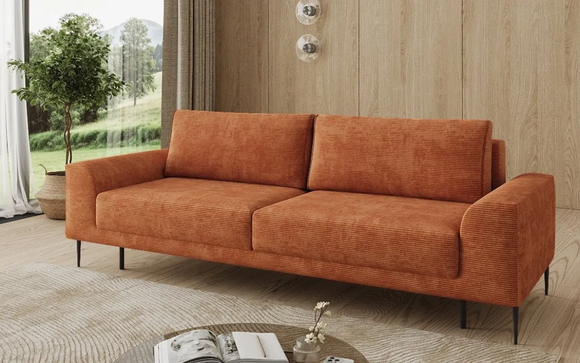 Designer 3 Sitzer Sofa Bloom in Cord mit Schlaffunktion und Stauraum