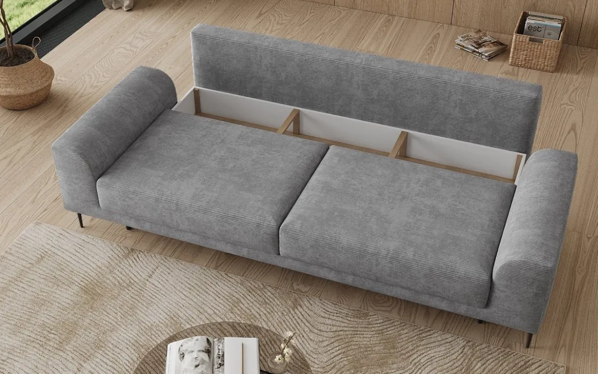 Designer 3 Sitzer Sofa Bloom in Cord mit Schlaffunktion und Stauraum