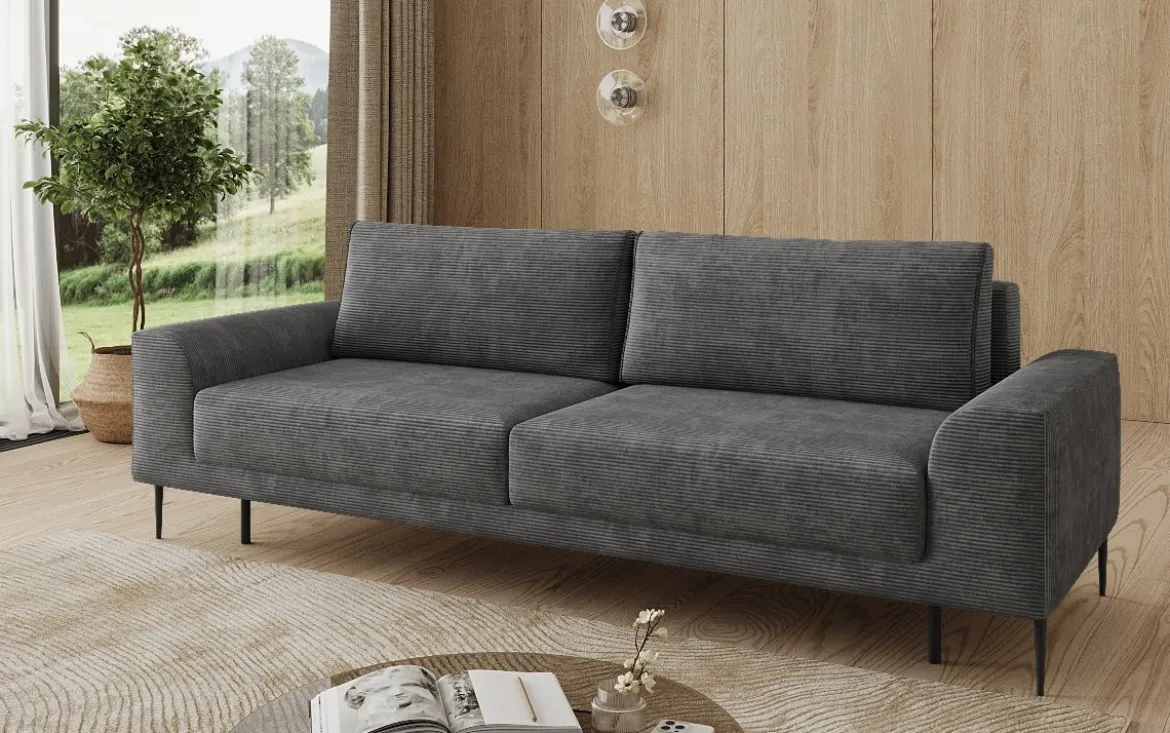 Designer 3 Sitzer Sofa Bloom in Cord mit Schlaffunktion und Stauraum