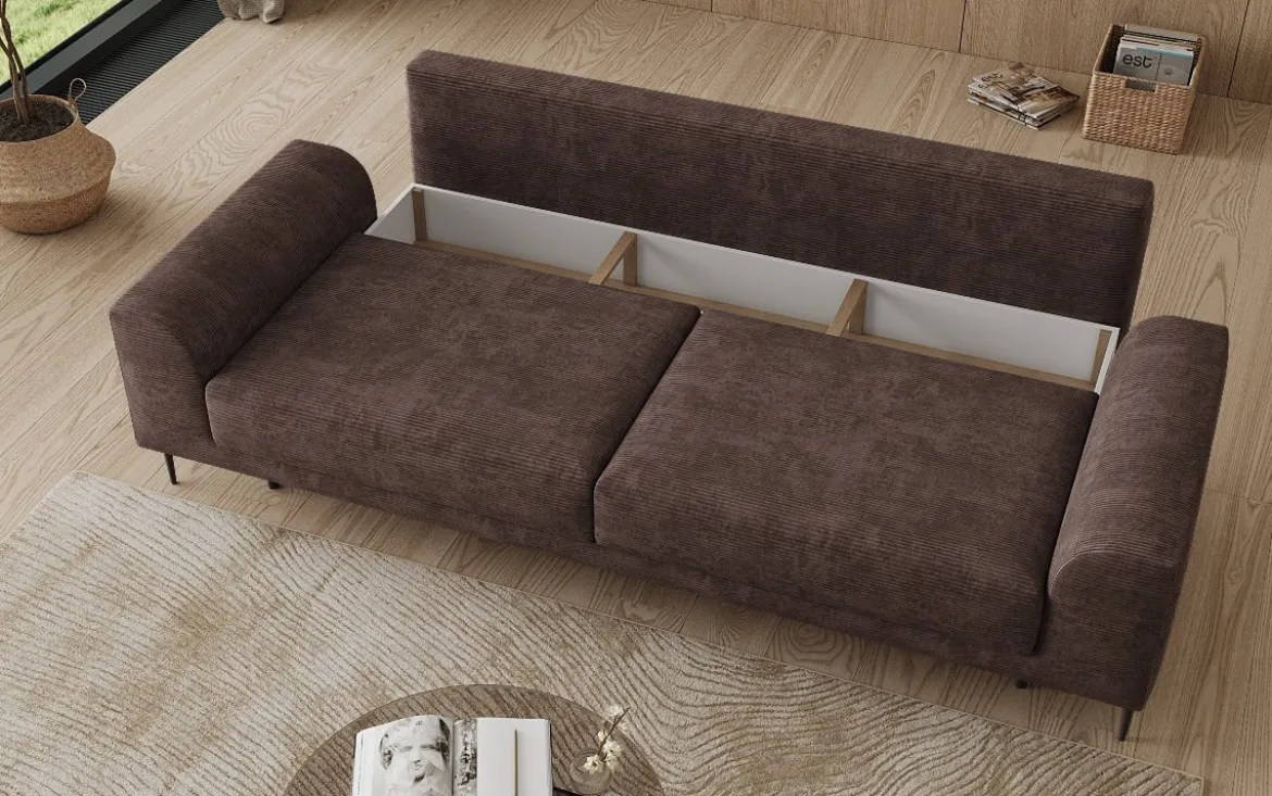 Designer 3 Sitzer Sofa Bloom in Cord mit Schlaffunktion und Stauraum