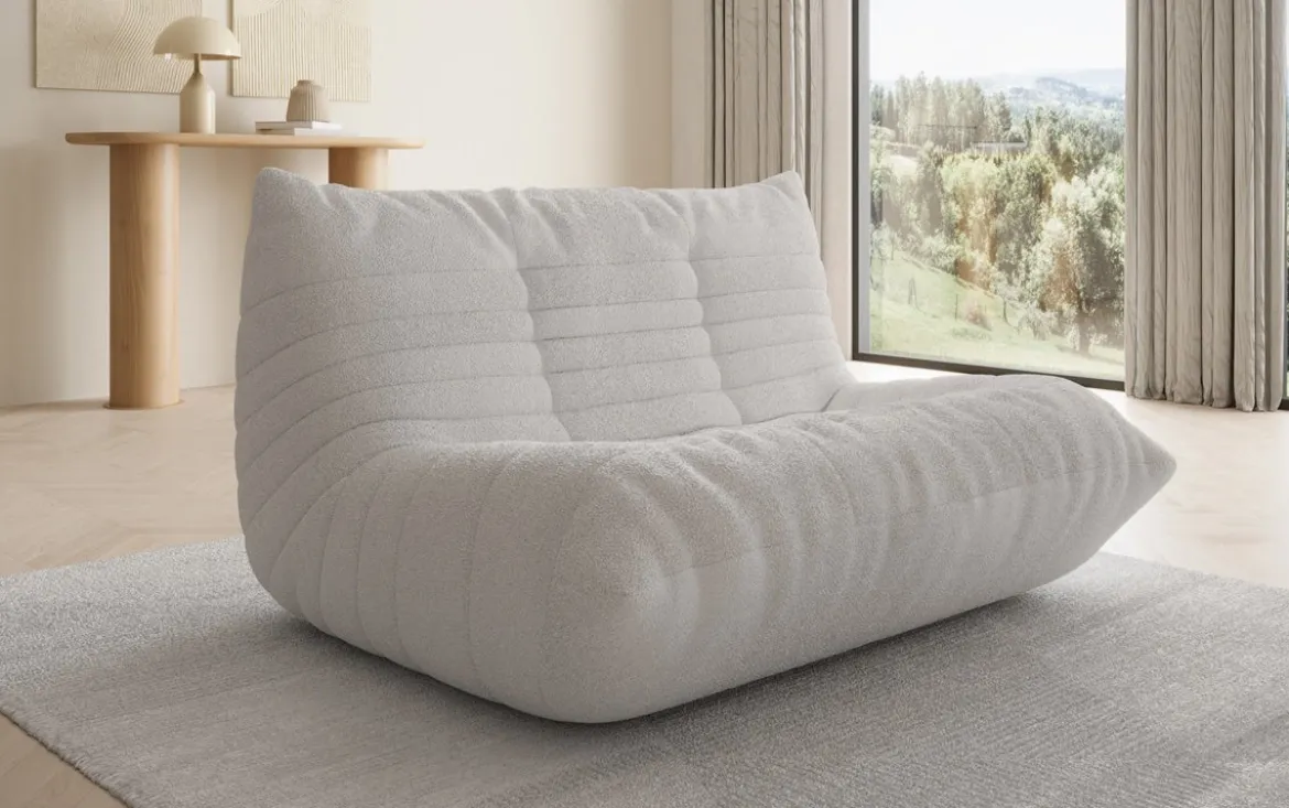 Designer 2 Sitzer Sofa Calmo in Teddy Bouclé