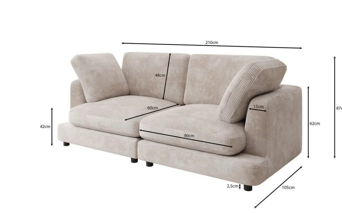 Designer 2 Sitzer Sofa Thalessa in Cord