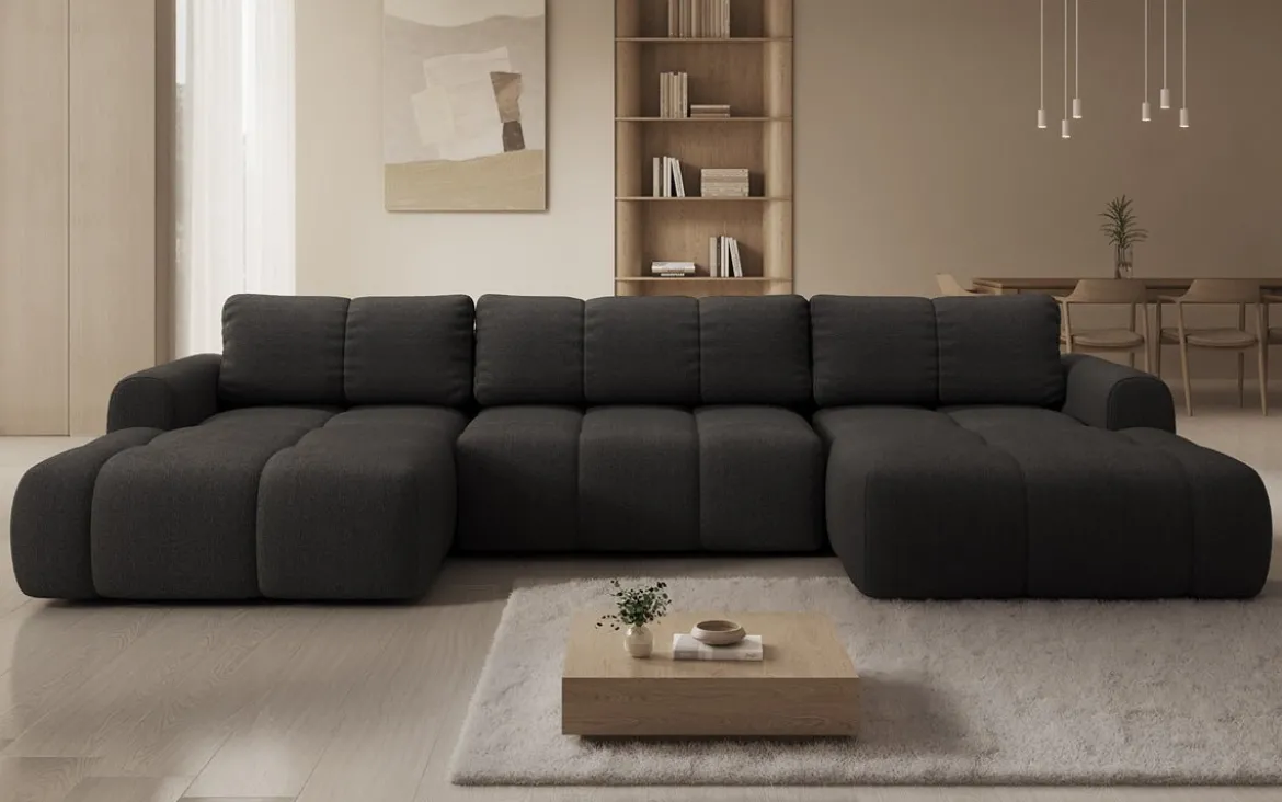 Designer Sofa Analfi U mit Schlaf- und Klappfunktion in Bouclé