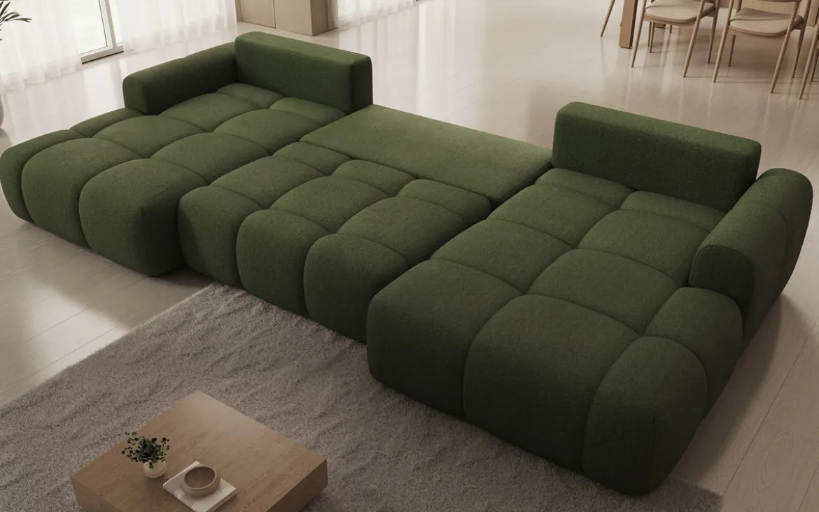 Designer Sofa Analfi U mit Schlaf- und Klappfunktion in Bouclé