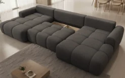 Designer Sofa Analfi U mit Schlaf- und Klappfunktion in Bouclé