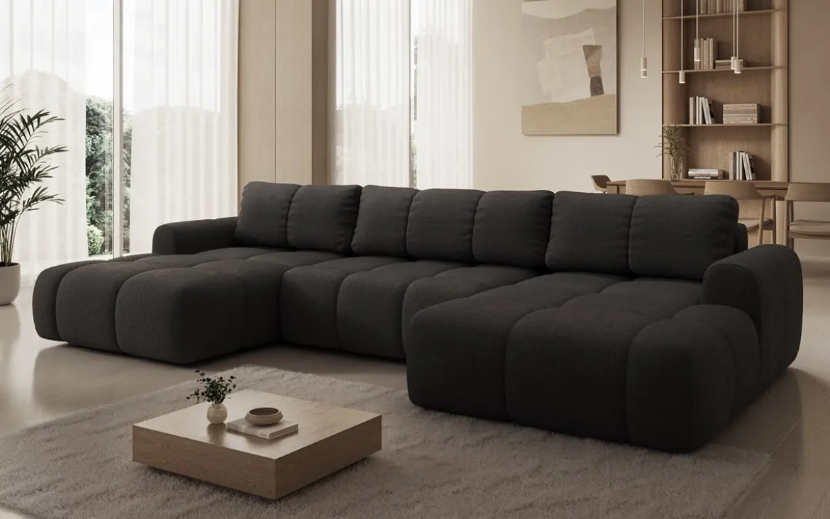 Designer Sofa Analfi U mit Schlaf- und Klappfunktion in Bouclé