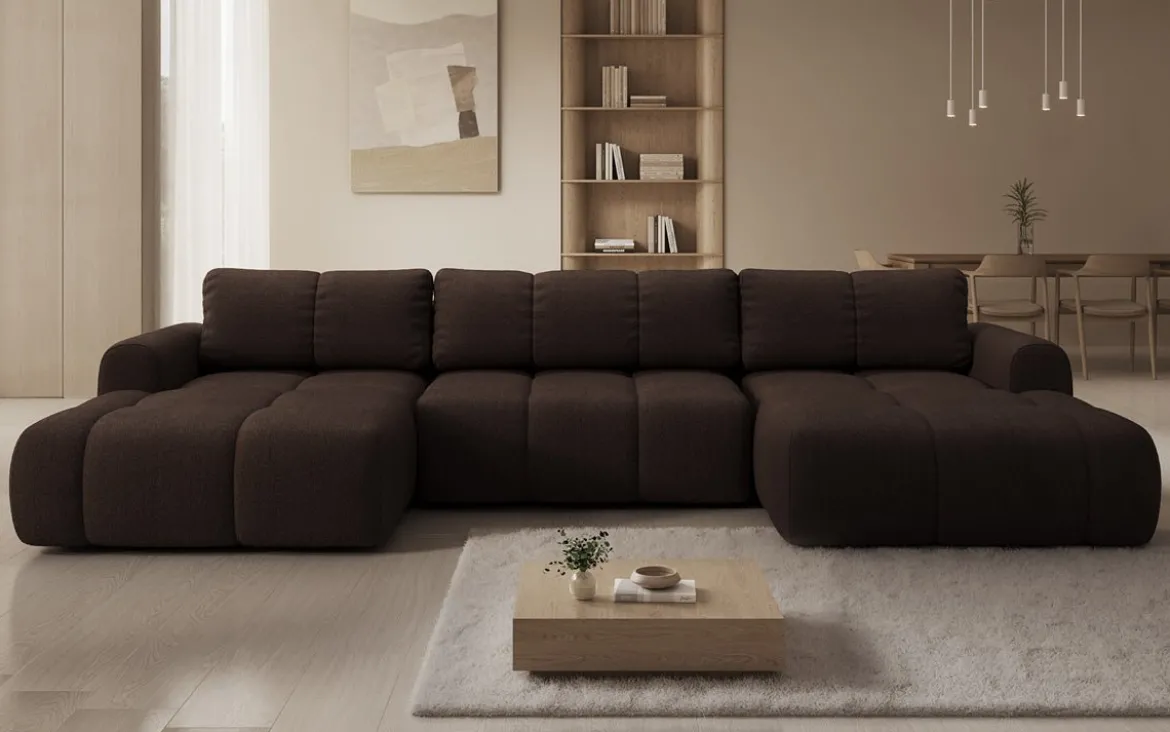 Designer Sofa Analfi U mit Schlaf- und Klappfunktion in Bouclé