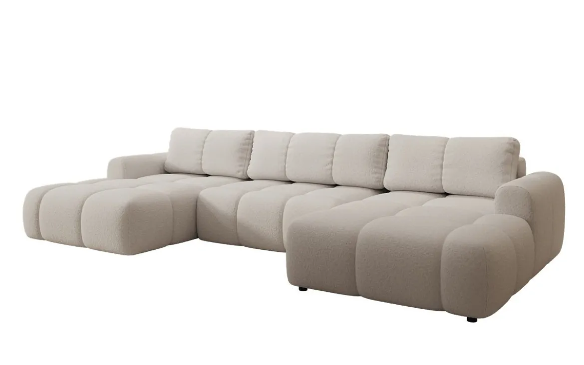 Designer Sofa Analfi U mit Schlaf- und Klappfunktion in Bouclé