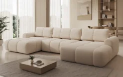 Designer Sofa Analfi U mit Schlaf- und Klappfunktion in Bouclé