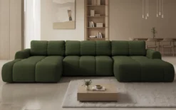 Designer Sofa Analfi U mit Schlaf- und Klappfunktion in Bouclé