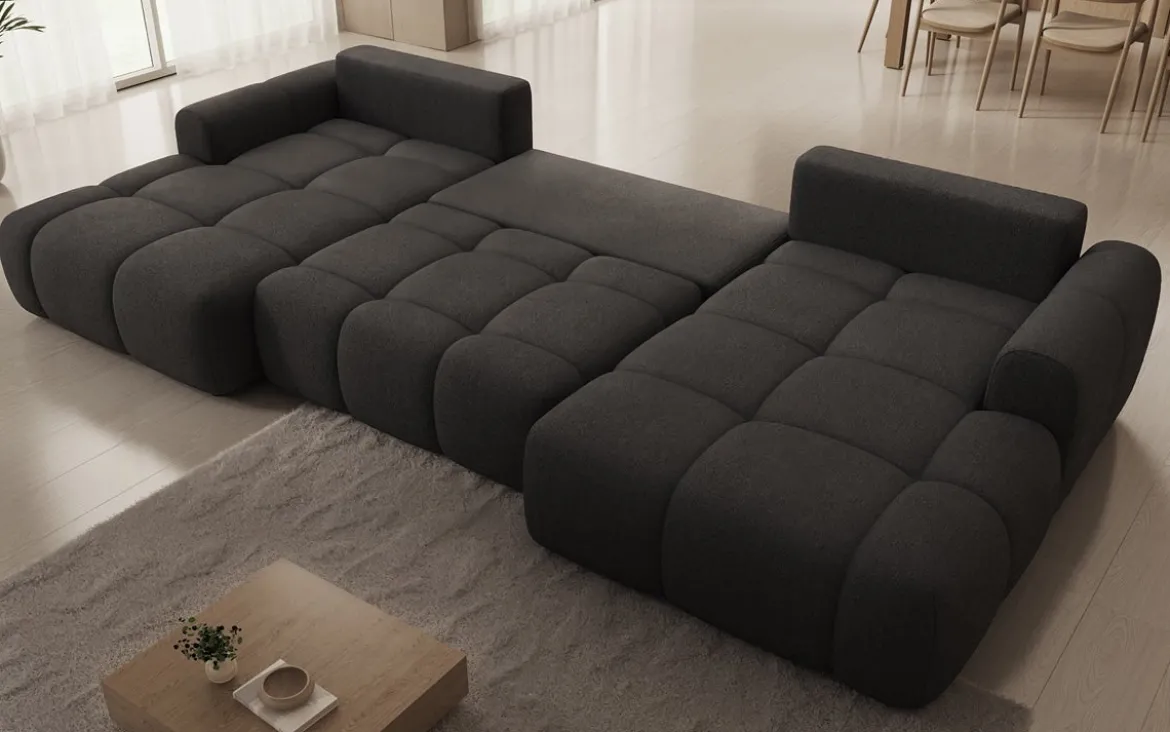 Designer Sofa Analfi U mit Schlaf- und Klappfunktion in Bouclé