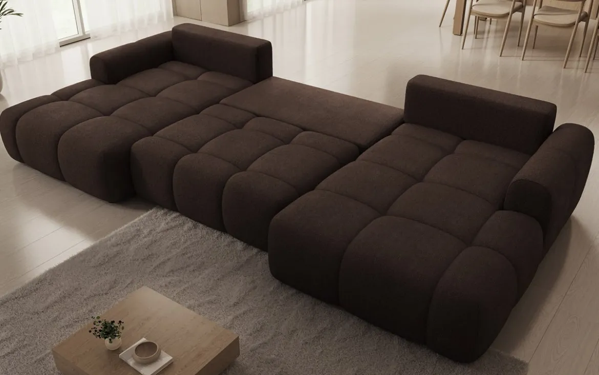 Designer Sofa Analfi U mit Schlaf- und Klappfunktion in Bouclé
