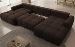 Designer Sofa Analfi U mit Schlaf- und Klappfunktion in Bouclé