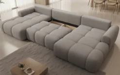 Designer Sofa Analfi U mit Schlaf- und Klappfunktion in Bouclé