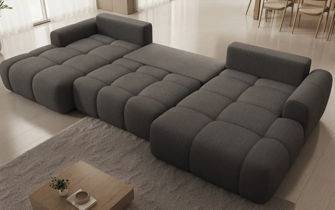 Designer Sofa Analfi U mit Schlaf- und Klappfunktion in Bouclé