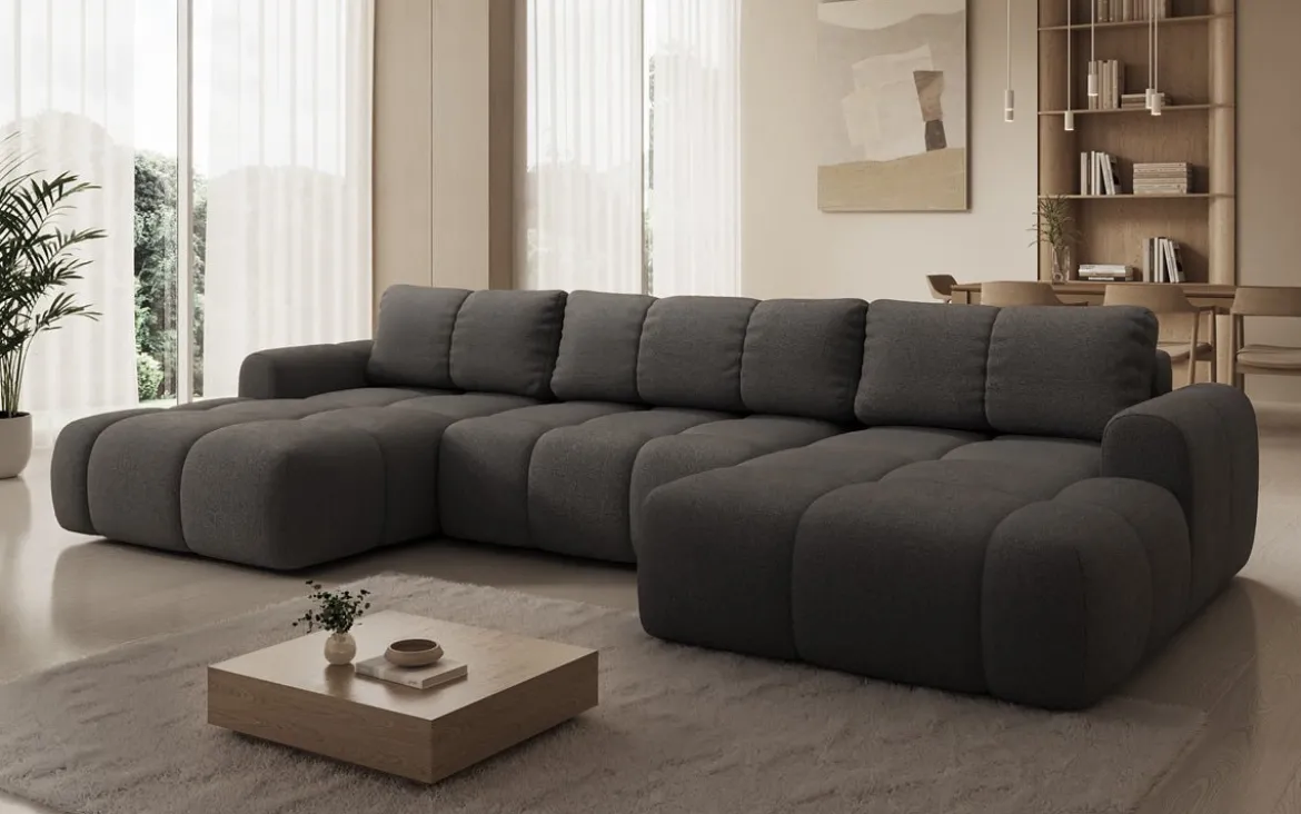 Designer Sofa Analfi U mit Schlaf- und Klappfunktion in Bouclé