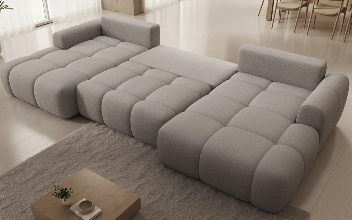 Designer Sofa Analfi U mit Schlaf- und Klappfunktion in Bouclé