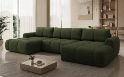 Designer Sofa Analfi U mit Schlaf- und Klappfunktion in Bouclé