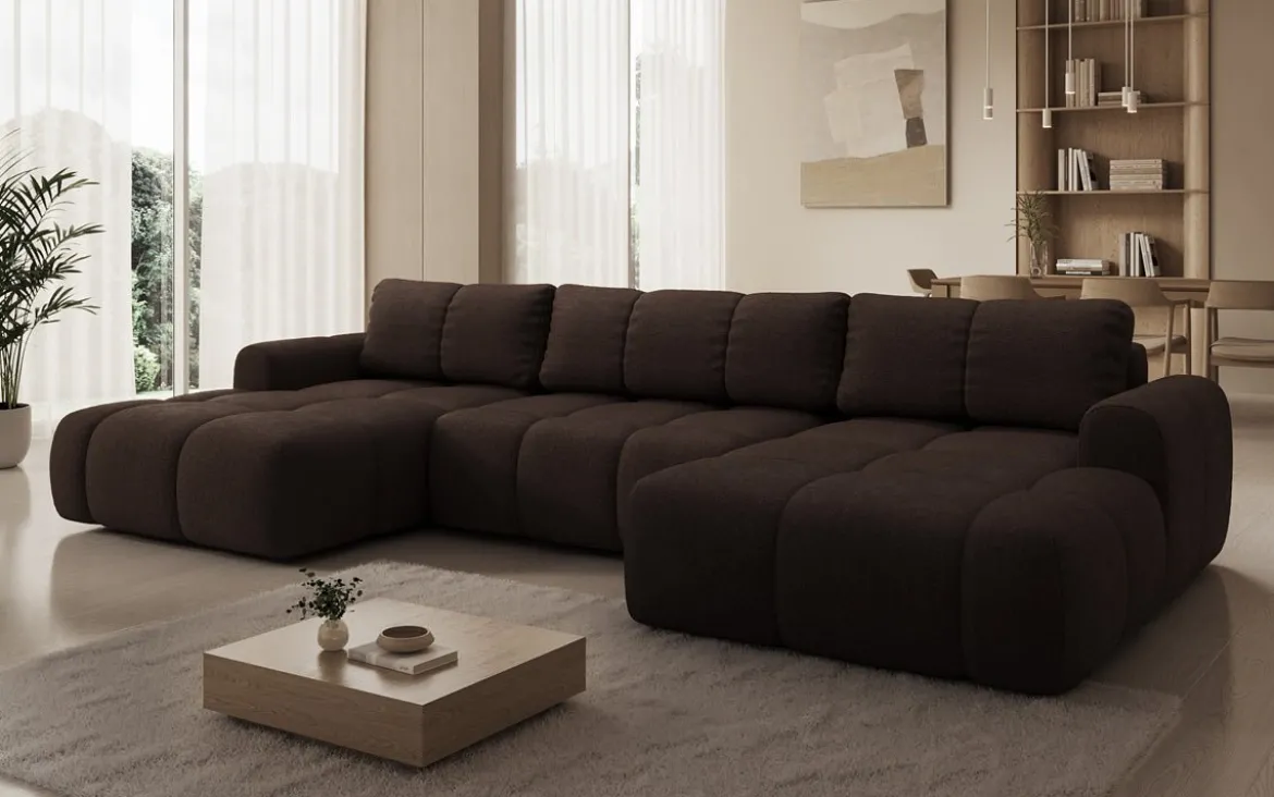Designer Sofa Analfi U mit Schlaf- und Klappfunktion in Bouclé