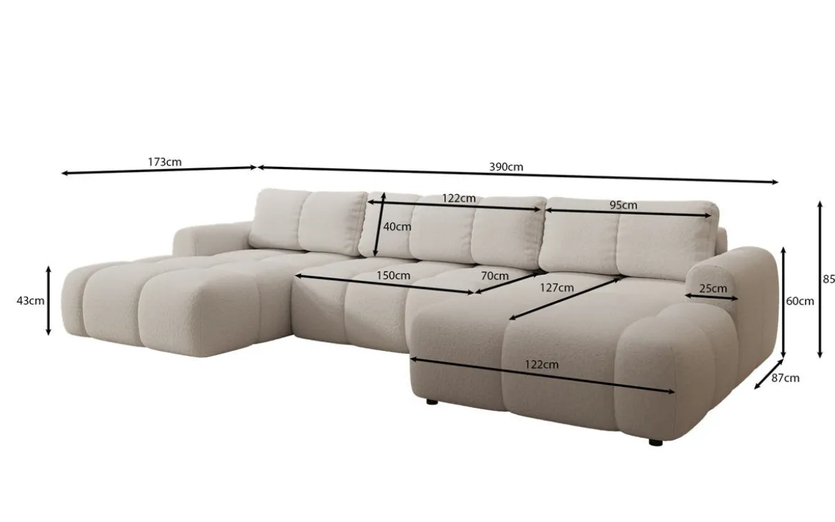 Designer Sofa Analfi U mit Schlaf- und Klappfunktion in Bouclé