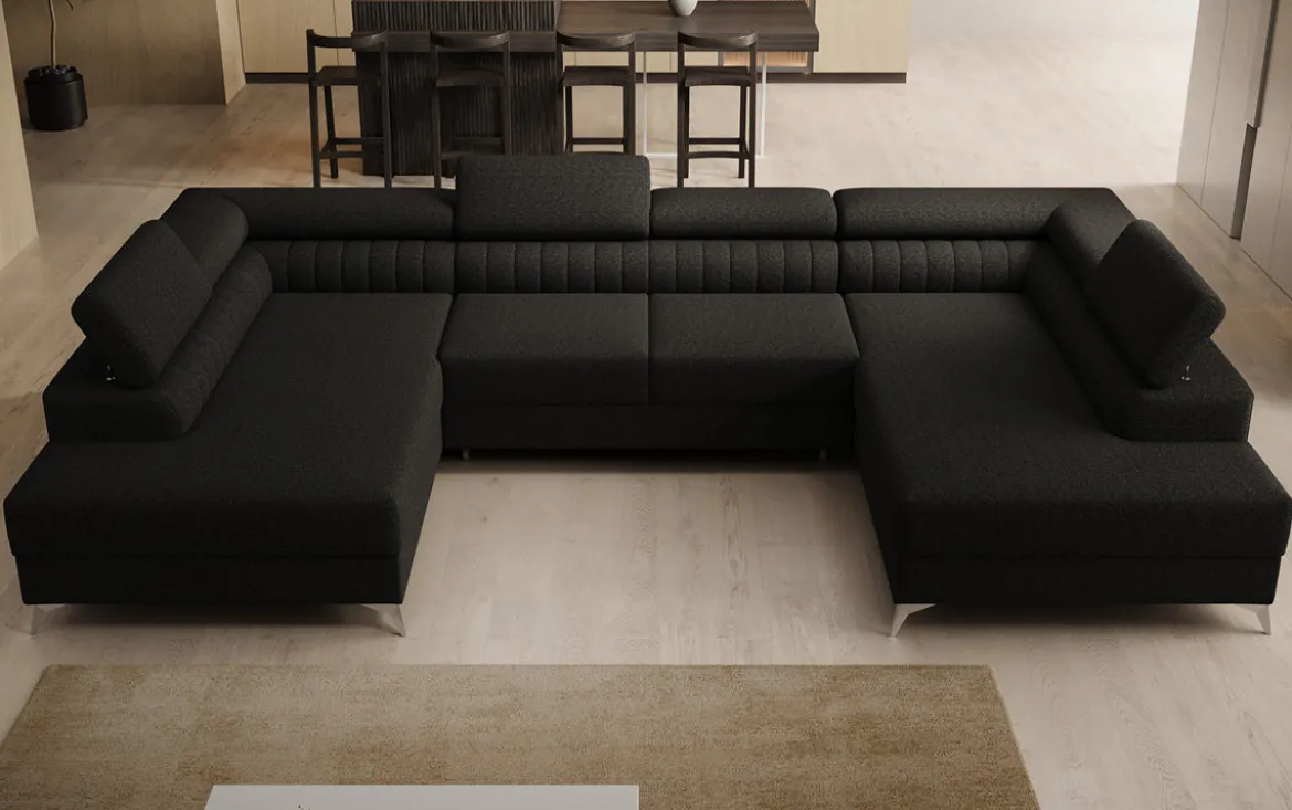 Designer Sofa Aurea U mit Schlaf- und Klappfunktion in Bouclé