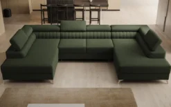 Designer Sofa Aurea U mit Schlaf- und Klappfunktion in Bouclé
