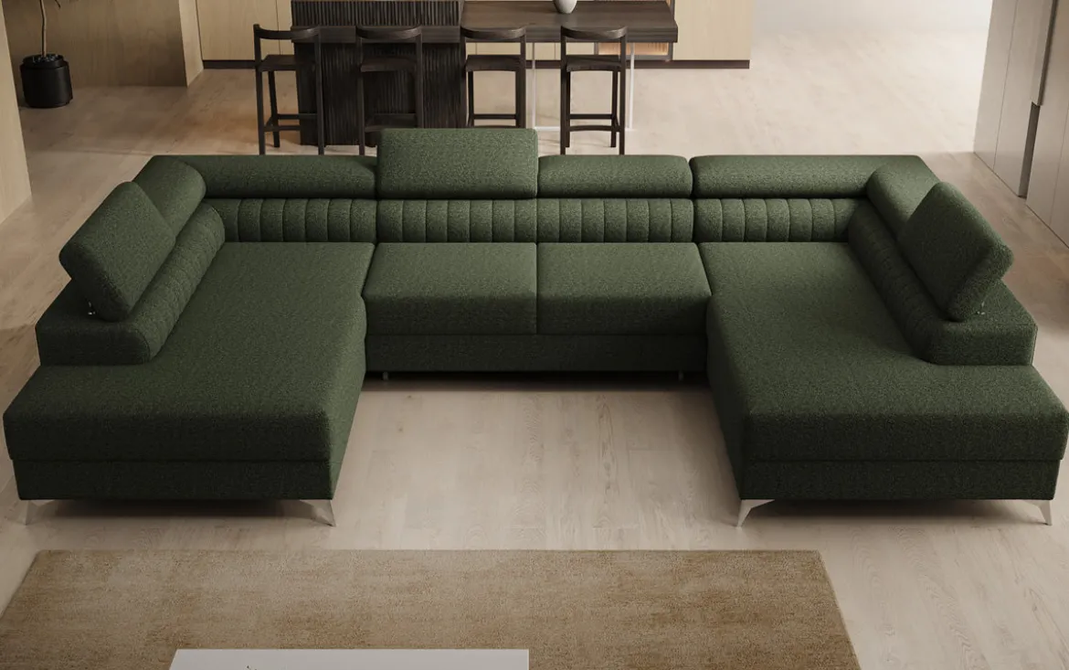 Designer Sofa Aurea U mit Schlaf- und Klappfunktion in Bouclé