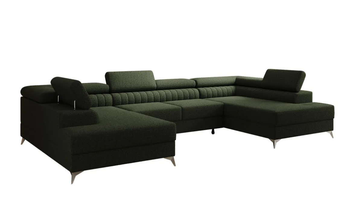 Designer Sofa Aurea U mit Schlaf- und Klappfunktion in Bouclé