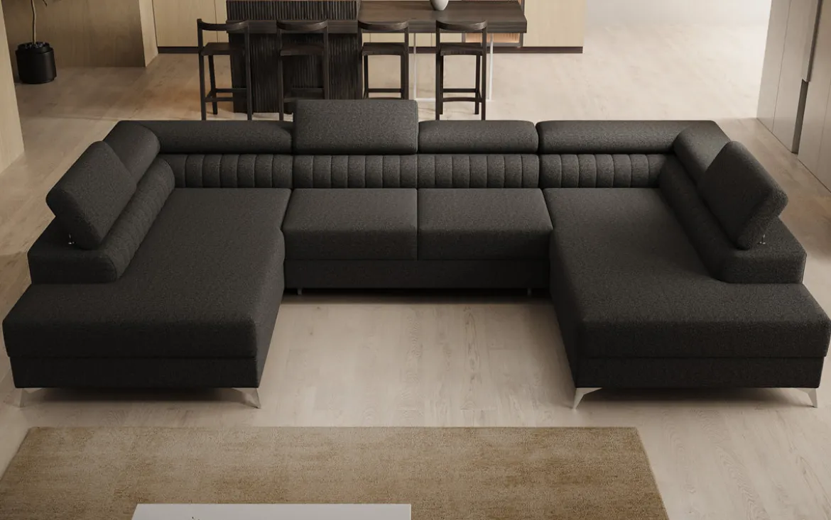 Designer Sofa Aurea U mit Schlaf- und Klappfunktion in Bouclé