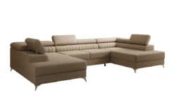 Designer Sofa Aurea U mit Schlaf- und Klappfunktion in Bouclé