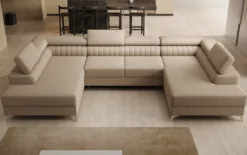 Designer Sofa Aurea U mit Schlaf- und Klappfunktion in Bouclé