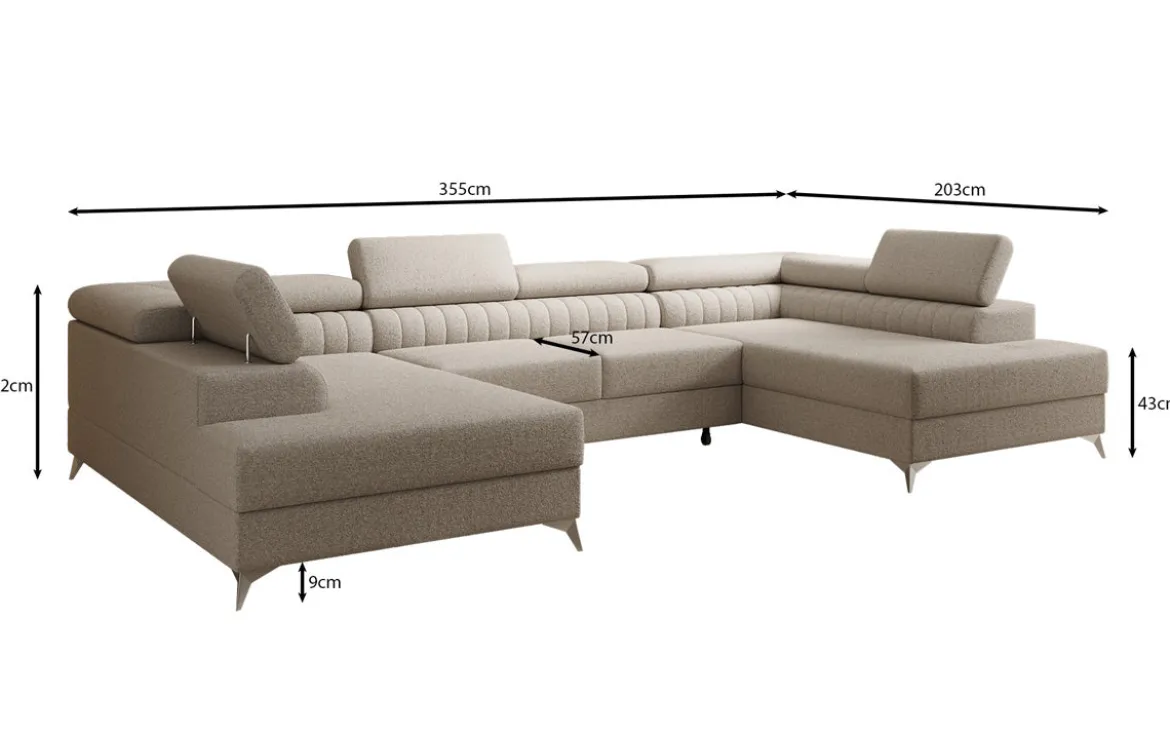 Designer Sofa Aurea U mit Schlaf- und Klappfunktion in Bouclé