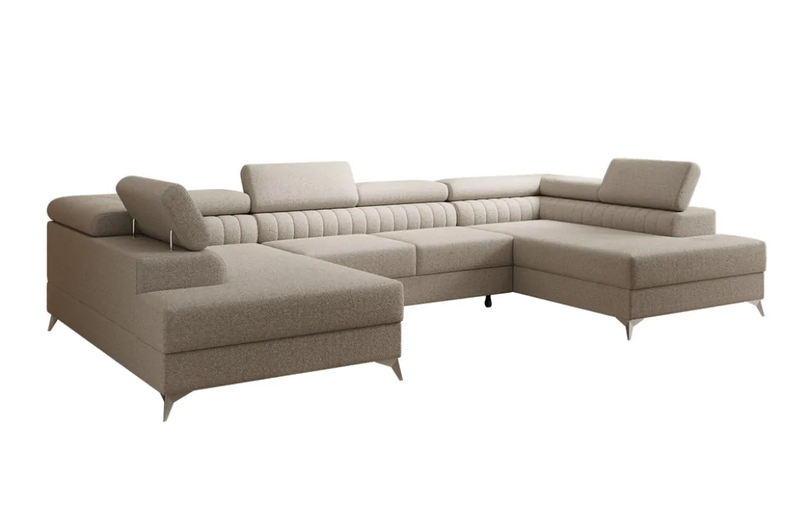 Designer Sofa Aurea U mit Schlaf- und Klappfunktion in Bouclé