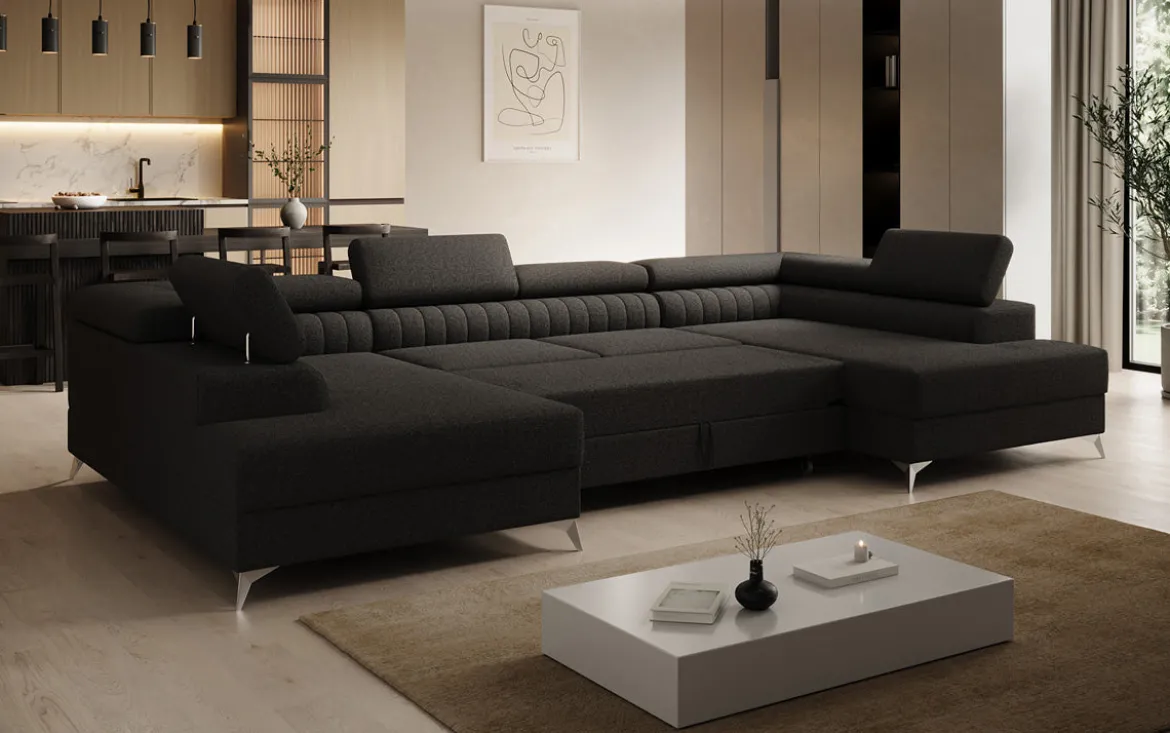 Designer Sofa Aurea U mit Schlaf- und Klappfunktion in Bouclé