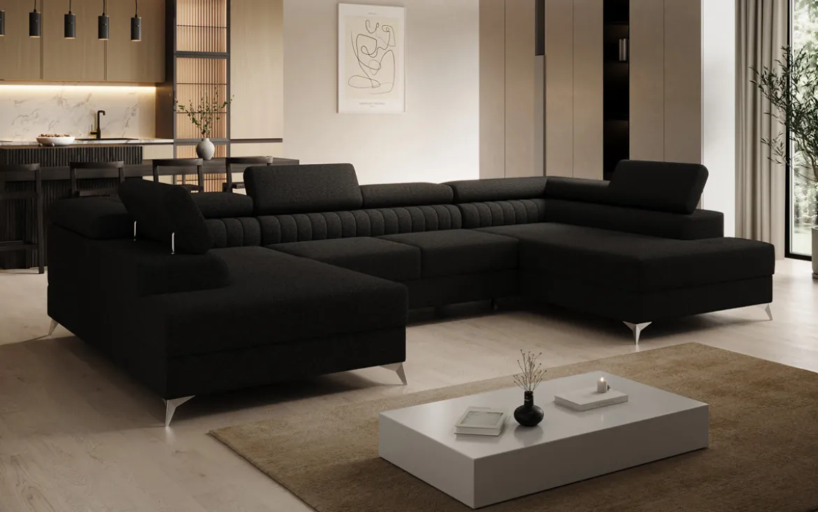 Designer Sofa Aurea U mit Schlaf- und Klappfunktion in Bouclé