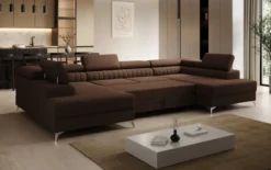 Designer Sofa Aurea U mit Schlaf- und Klappfunktion in Bouclé