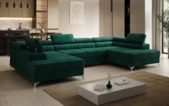 Designer Sofa Aurea U mit Schlaf- und Klappfunktion in Samt