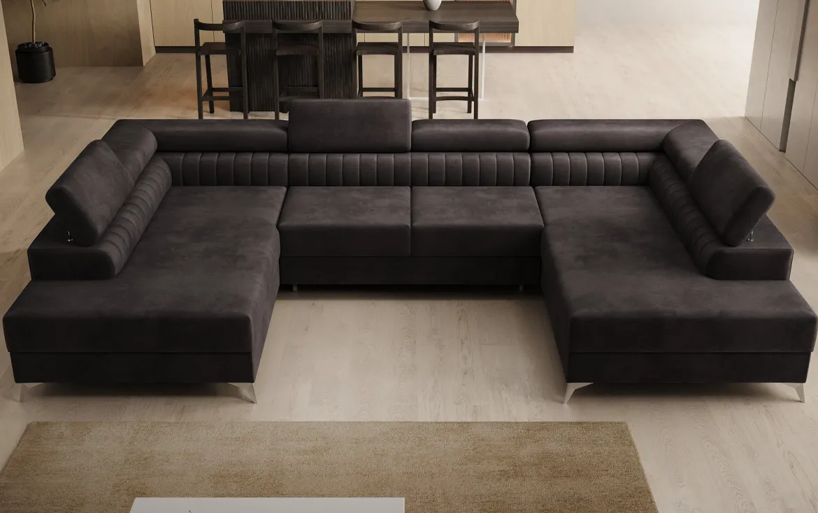 Designer Sofa Aurea U mit Schlaf- und Klappfunktion in Samt