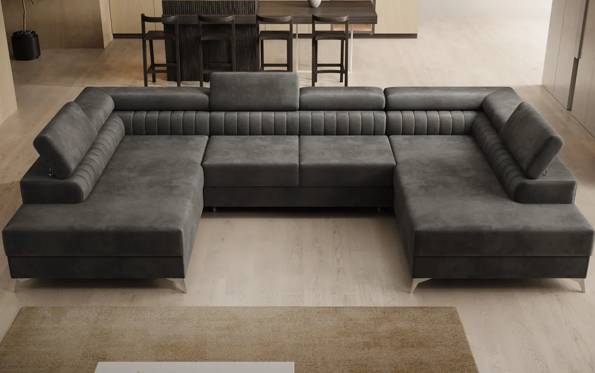 Designer Sofa Aurea U mit Schlaf- und Klappfunktion in Samt
