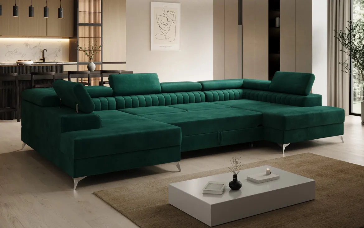 Designer Sofa Aurea U mit Schlaf- und Klappfunktion in Samt