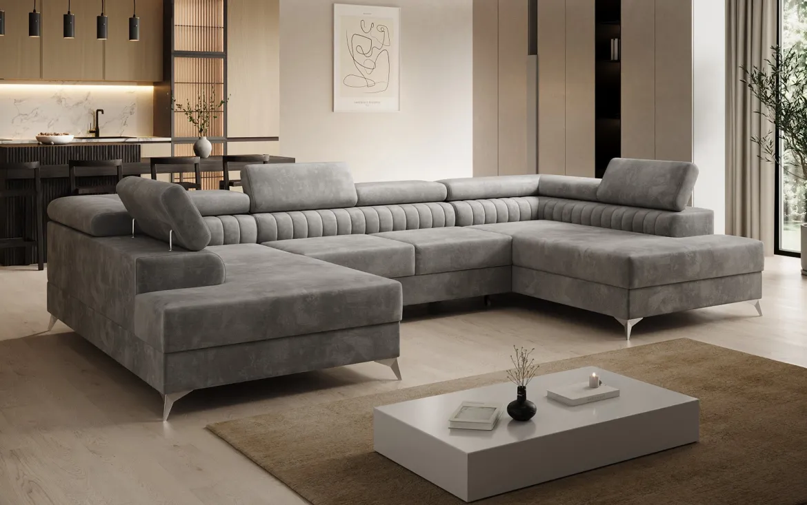 Designer Sofa Aurea U mit Schlaf- und Klappfunktion in Samt