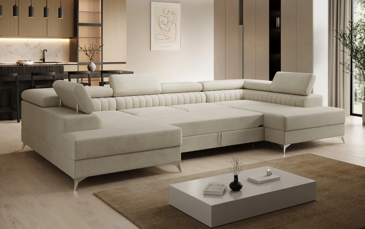 Designer Sofa Aurea U mit Schlaf- und Klappfunktion in Samt