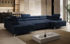 Designer Sofa Aurea U mit Schlaf- und Klappfunktion in Samt