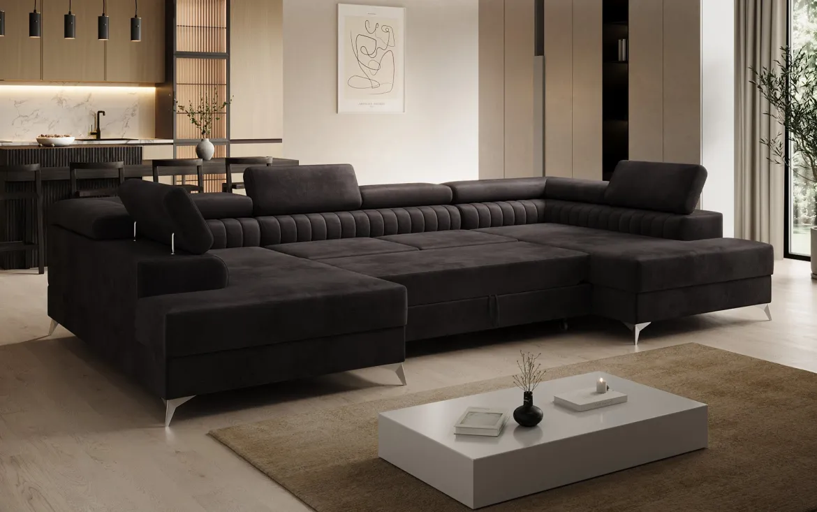 Designer Sofa Aurea U mit Schlaf- und Klappfunktion in Samt
