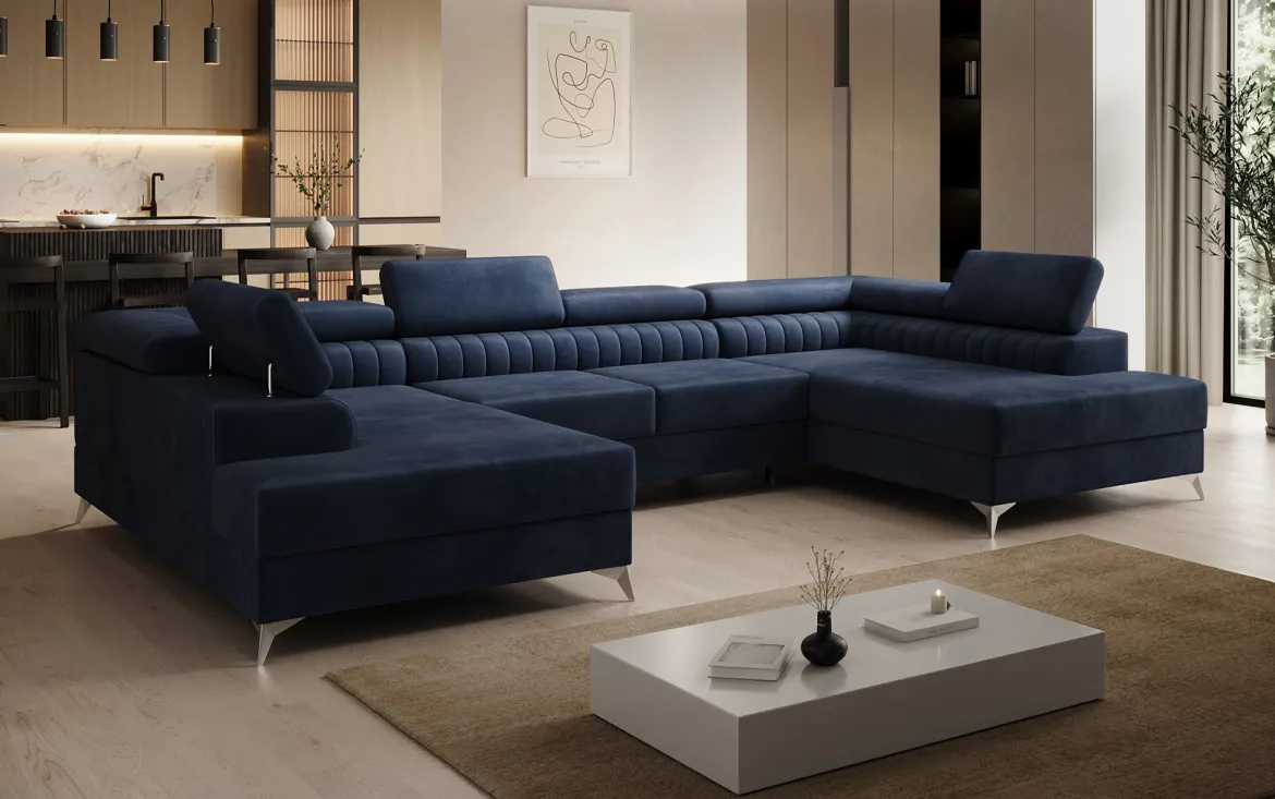 Designer Sofa Aurea U mit Schlaf- und Klappfunktion in Samt